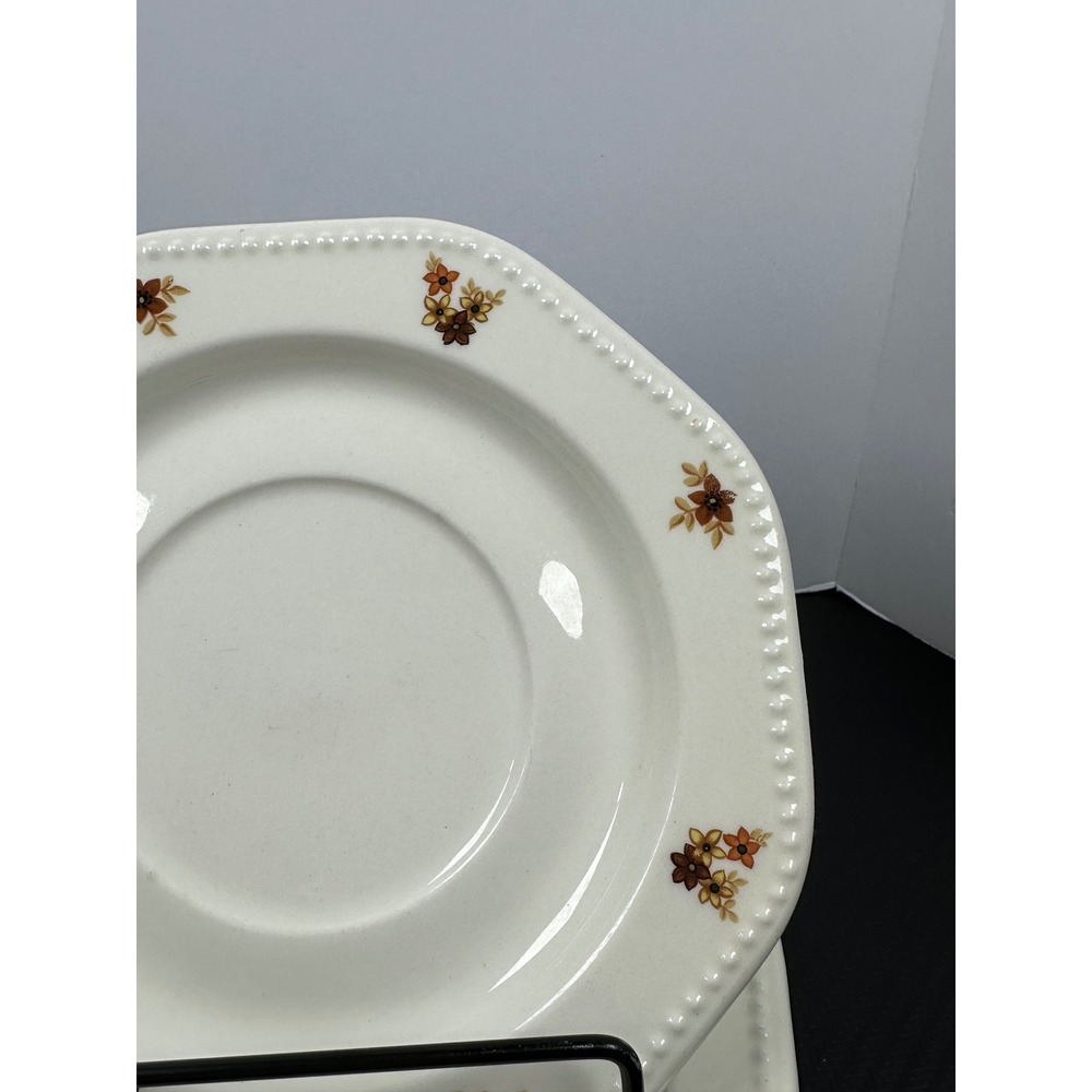 Set of 4 CorningWare Octagon Bouquet‎ Saucers Dessert Plates Floral Brown